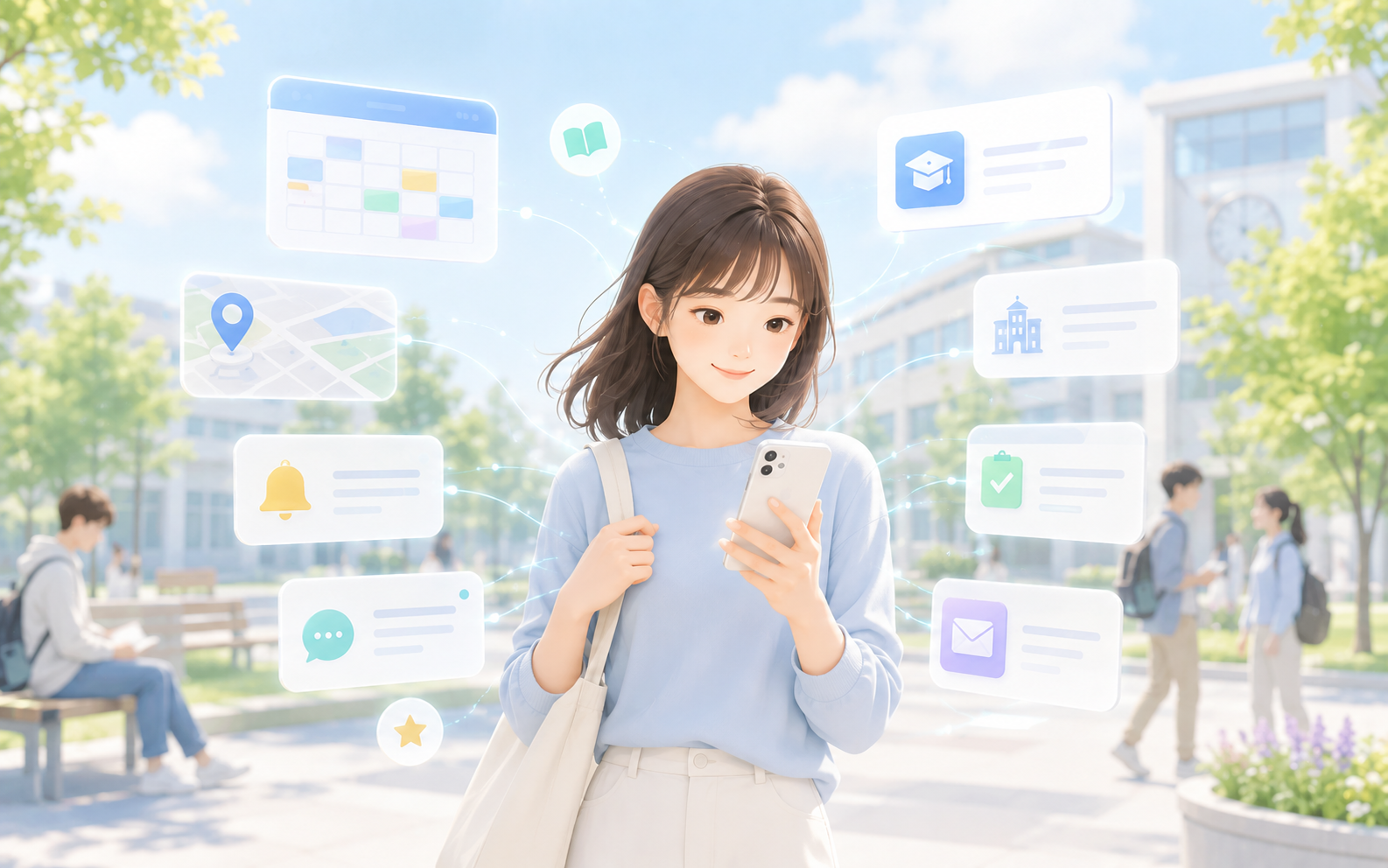 学校生活の情報を集約するAIアドバイザーのイメージ