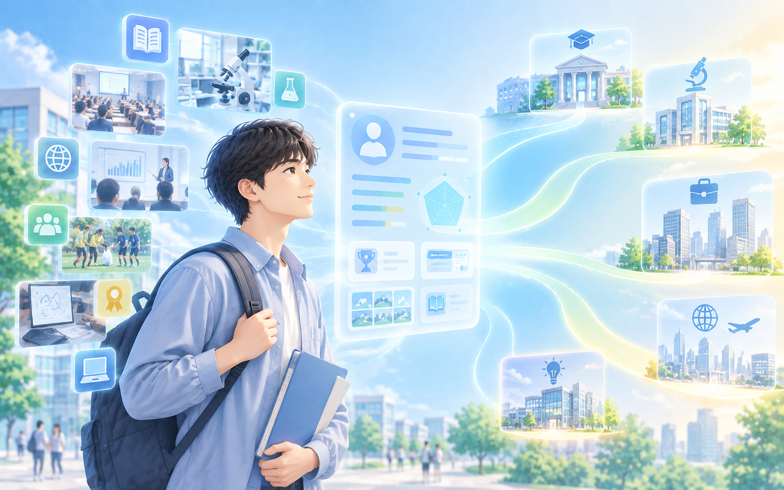 学びの記録を未来の進路へつなぐAIのイメージ
